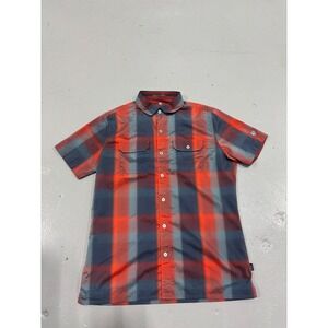 Kuhl Mens Small Short Sleeve Button Down Shirt Red Blue Plaid Hiking Outdoor